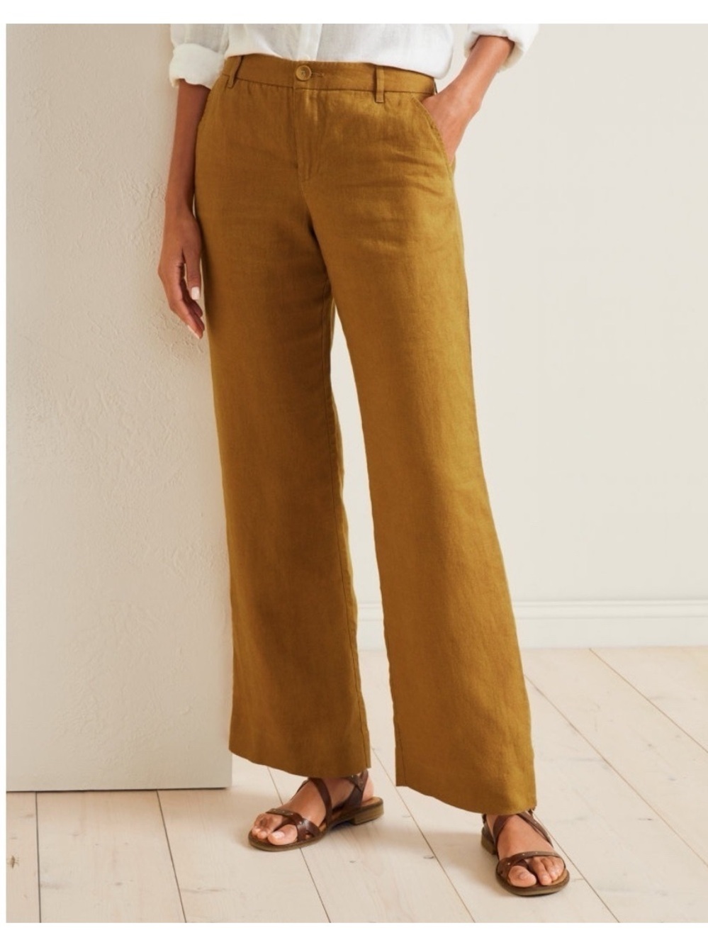 Garnet Hill Classic Linen Trousers Sandalwood 4